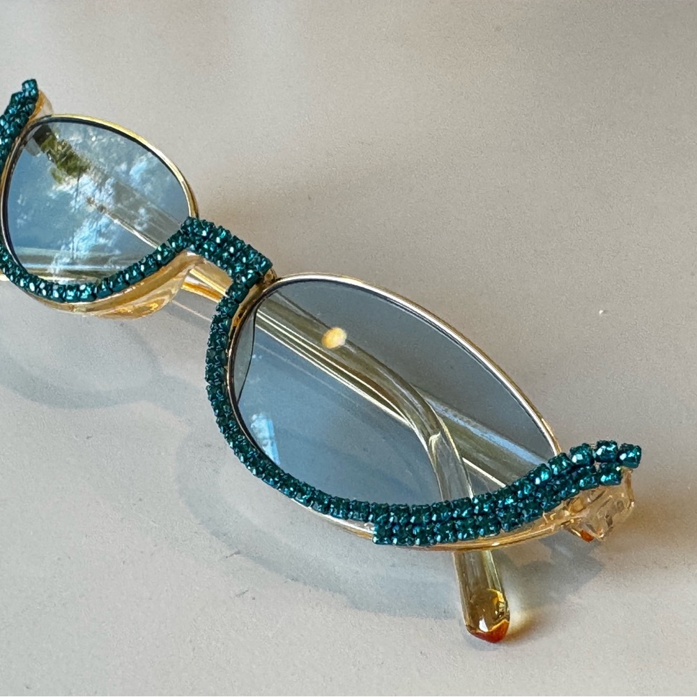 Elegant Teal Embellished Sunglasses